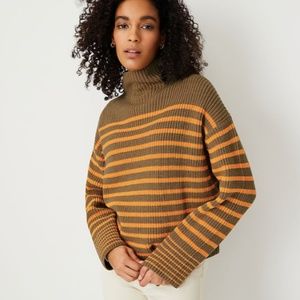 Ann Taylor Striped Mock Neck Sweater in Spiced Taupe Orange Brown